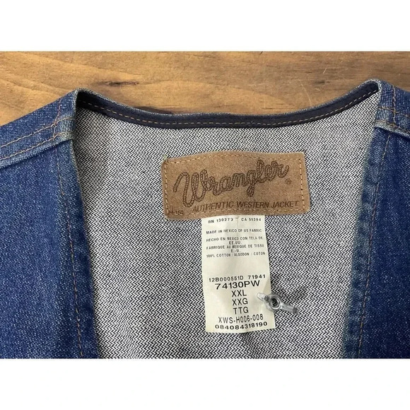 Vintage Wrangler Western Unlined Cowboy Ranch Denim Vest Size 2XL - Picture 3 of 6